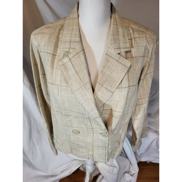 Vintage Christian Dior Separates Linen Plaid Double Breasted Blazer Size 6?‎ - Picture 1 of 6